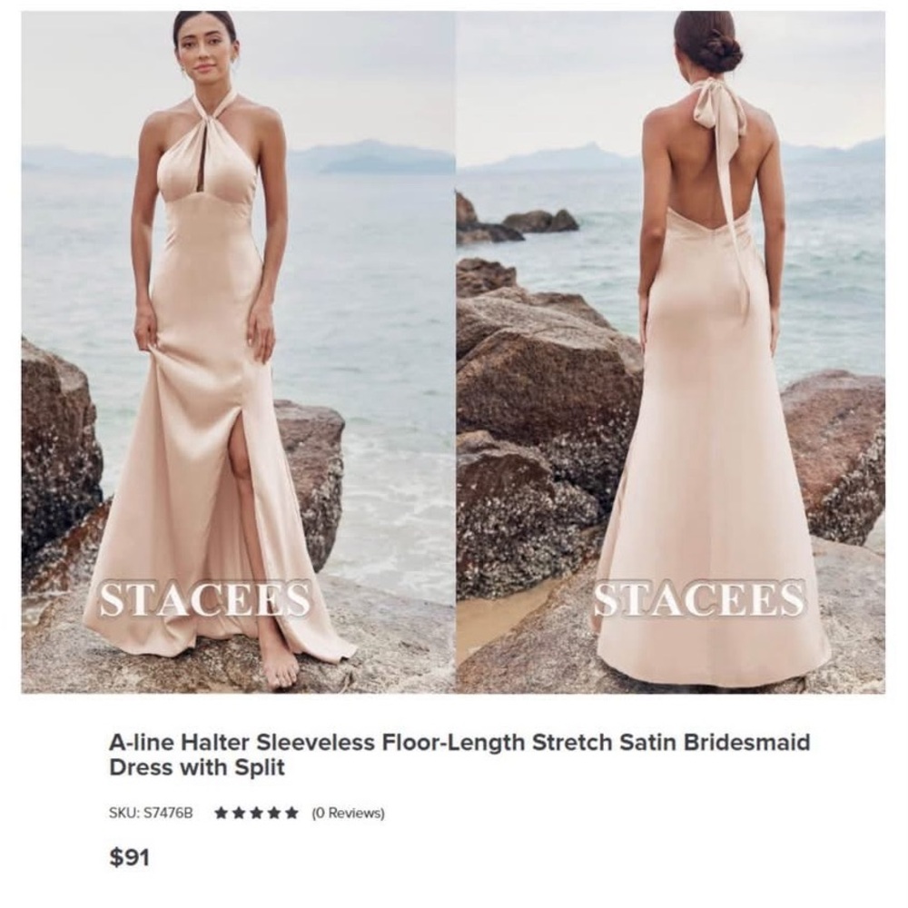 Halter Sleeveless Satin Bridesmaid Dress in Champagne